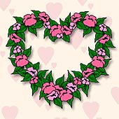 Heart-shaped wreath; A heart-shaped wreath with roses and greens to convey your heratfelt message for a funeral or memorial services